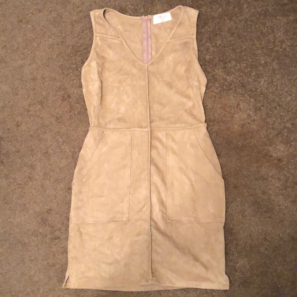 Faux suede tan fitted dress